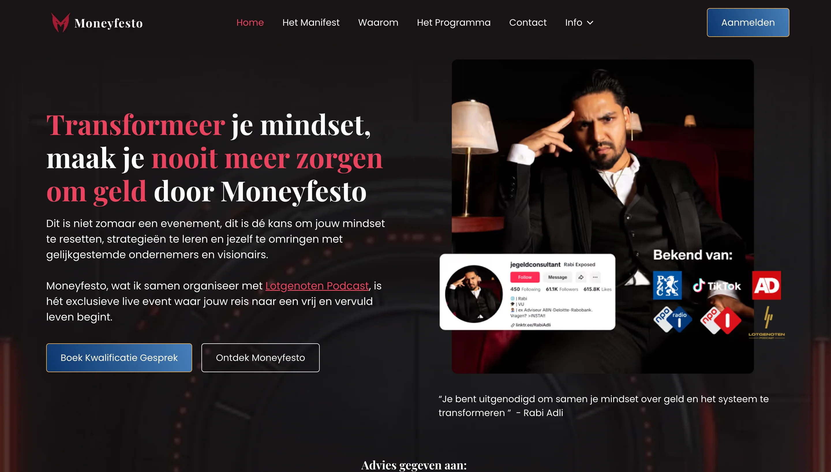 Moneyfesto website by Weblyfe